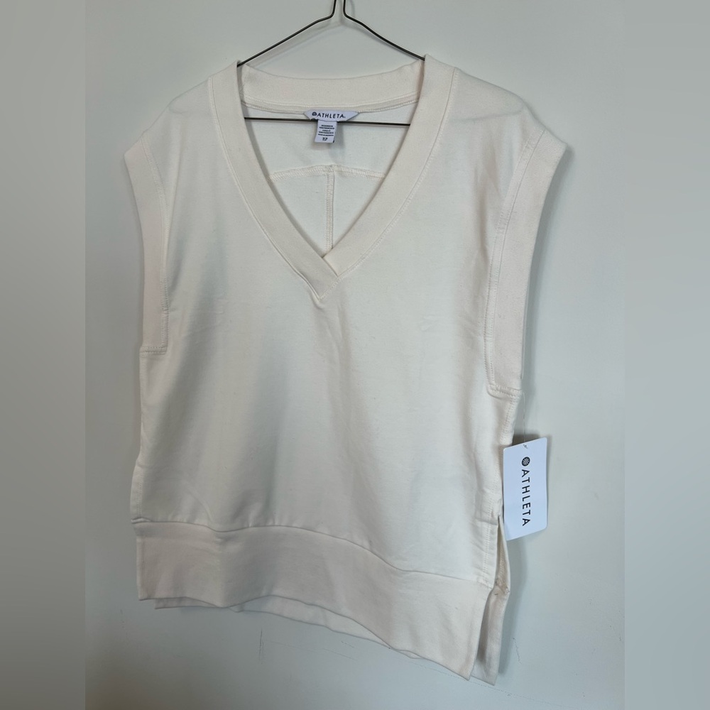 Athleta Retroterry V-Neck Sweatshirt Tee Ivory | Soft Stretch Athleisure Top✨